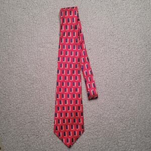 Vintage Polo Ralph Lauren Tie Red Geometric Silk Necktie Handmade USA Classic